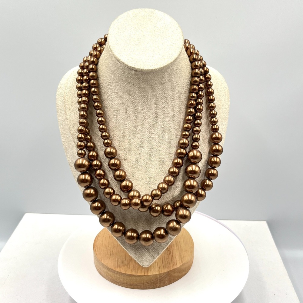 Vintage CG Bronze Tone Graduated Multi-Strand Faux Pearl Statement Necklace Chic